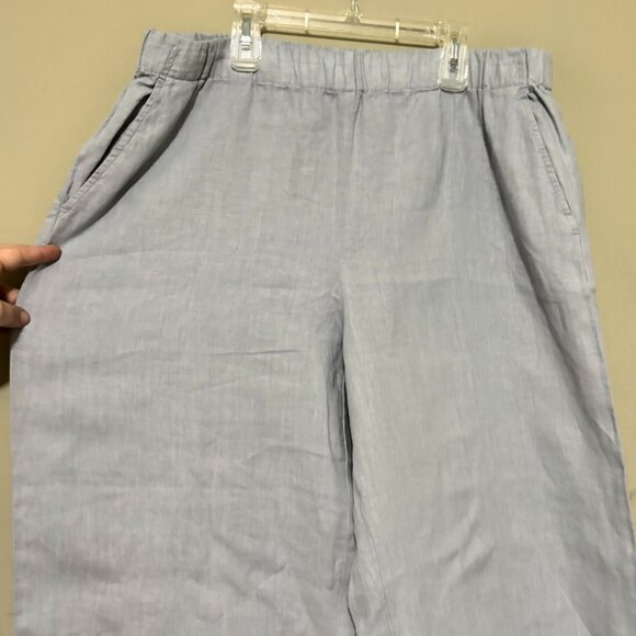 Eileen Fisher Large Light Gray Powdery Blue Organic Linen Wide-Leg Pants - Picture 6 of 7
